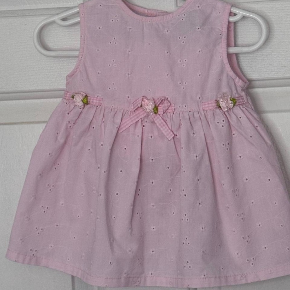 Vintage Sunshine Baby Girls 12 Months Pink Eyelet Dress with Floral Accents